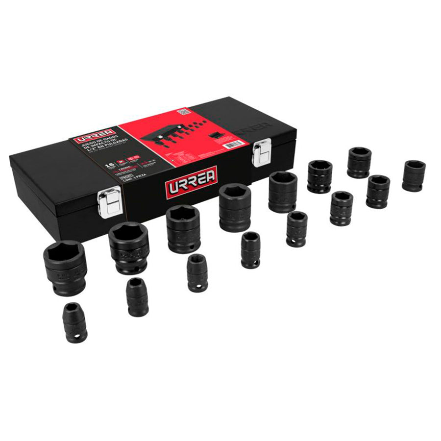 Juego de dados de impacto de 1/2", en pulgadas en caja, 15 pieza Urrea 7402C