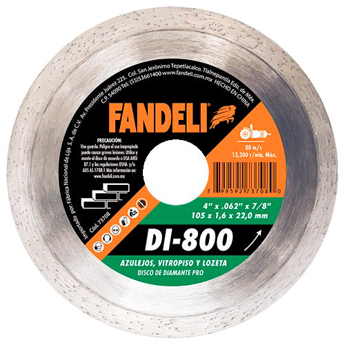 Disco Diamante Rin Continuo Pro 4" x 1/16" x 7/8", Fandeli 73708