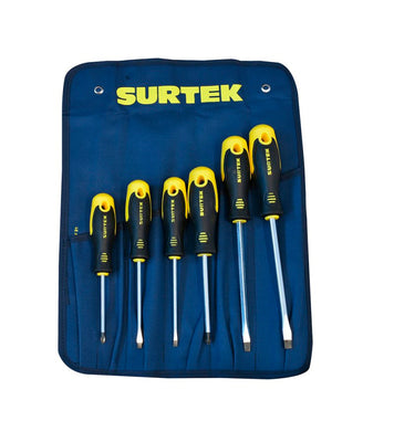 Juego de 6 destornilladores bimaterial estuche combinado Surtek D200B