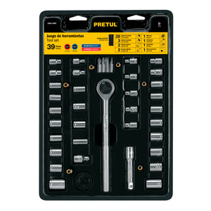 Juego De 39 Herramientas 1/4" y 3/8" Para Mecánico, Pretul 23973