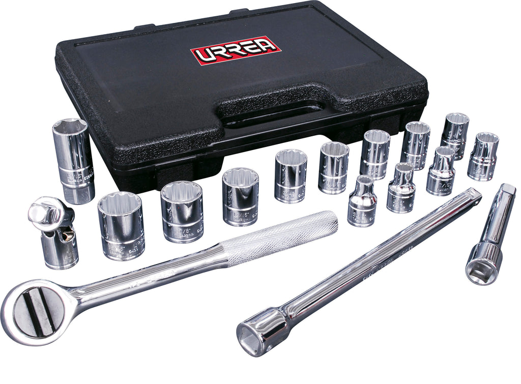 Juego de 17 Dados y Accesorios en Pulgadas 1/2" Urrea 5400P