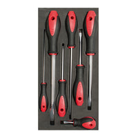 Juego de destornilladores mango bimaterial punta plana bandeja EVA, 7 piezas Urrea CH117