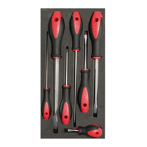 Juego de destornilladores mango bimaterial punta plana bandeja EVA, 7 piezas Urrea CH117