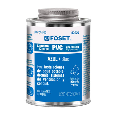 Cemento P/PVC, Azul, Alta Presión, Lata 500ml, Foset 42027