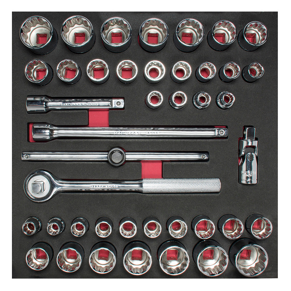 Juego de dados y accesorio cuadro 1/2" - SAE & Métricos - 42 pzs Urrea CH203