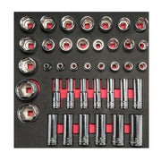Juego de dados cuadro 1/2" - Métricos - cortos & largos 39 pzs Urrea CH207***
