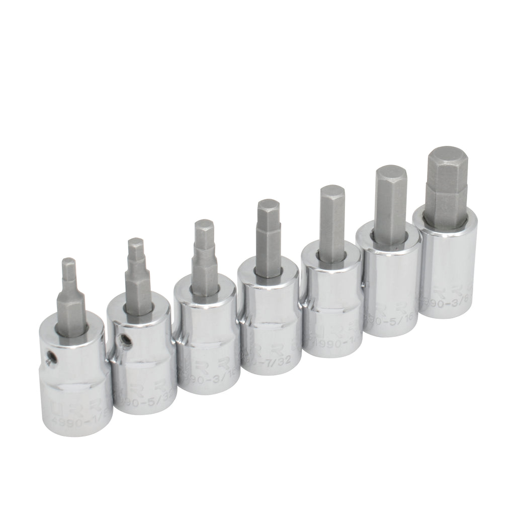Juego de 7 Dados de Punta Hexagonal 1/8" a 3/8" Cuadro de 3/8" Urrea 49907