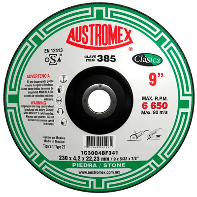 Disco Abrasivo para Desbaste y Corte de Piedra de 9 x 5/32 x 7/8 Austromex 385