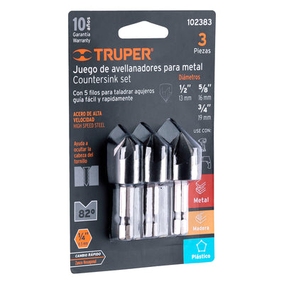 Juego De 3 Avellanadores HSS, Truper 102383