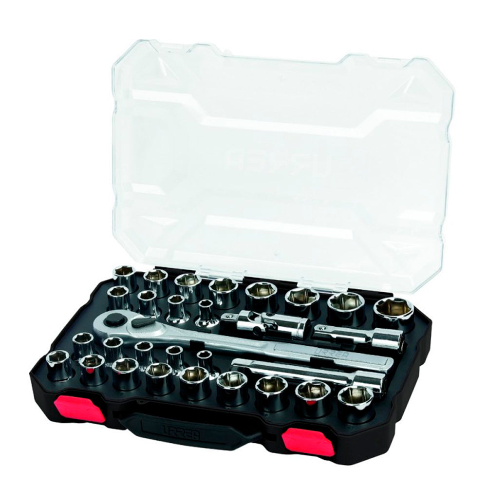 Juego de dados y accesorios cuadro de 1/2" combinado, 30 piezas Urrea 5401CD