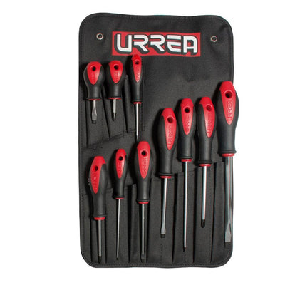 Juego de 10 destornilladores con mango bimaterial, combinados Urrea 8600F
