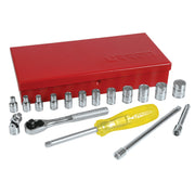 Juego de 18 Dados Cromados y Accesorios Métricos Cuadro de 1/4" Urrea 47205