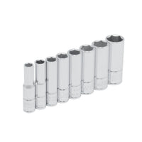 Juego de 8 Dados Cromados Largos Estándar Cuadro de 1/4" Urrea 47102