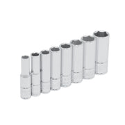 Juego de 8 Dados Cromados Largos Estándar Cuadro de 1/4" Urrea 47102