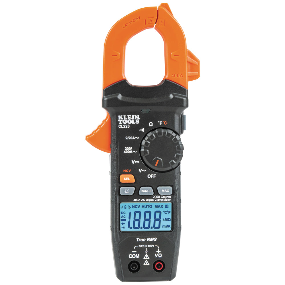 Multímetro Digital De Gancho De Rango Automático De 400 A CA Con Medidor De Temperatura, Klein Tools CL220