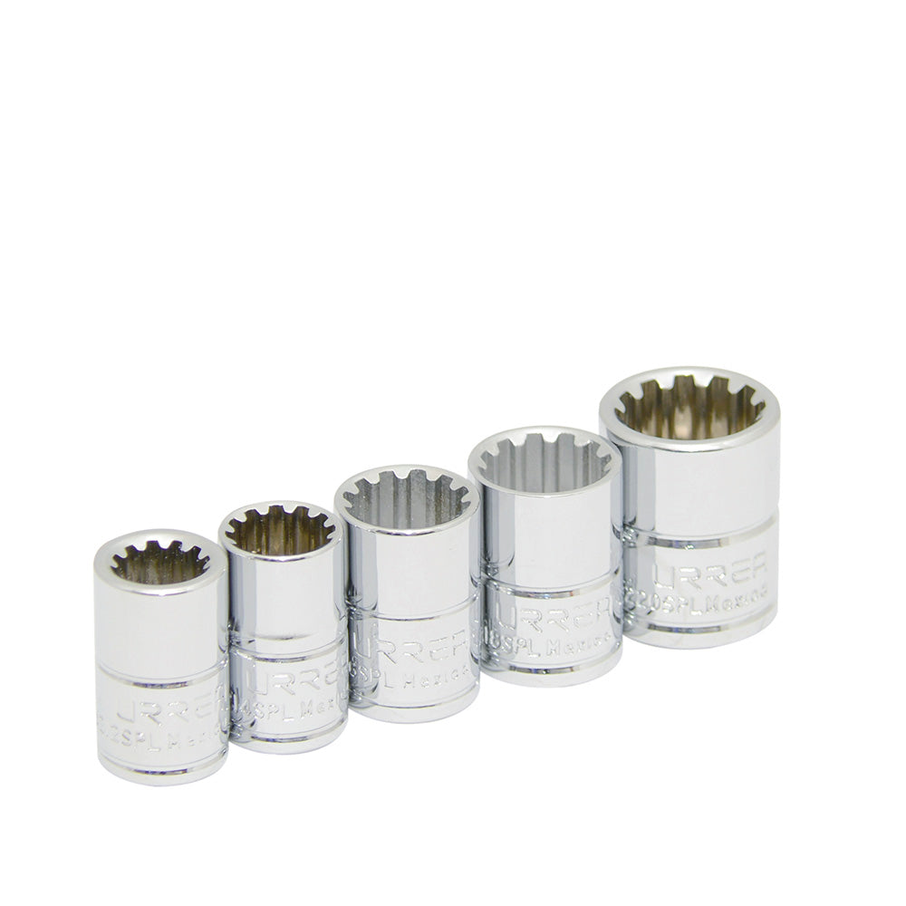 Juego de 5 dados Spline Cuadro "3/8" c/riel Urrea 5200SPL