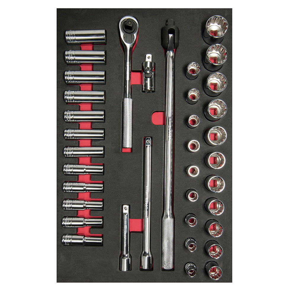 Juego de dados cortos y largos y accesorios cuadro de 1/2" métricos, 37 piezas Urrea CH311