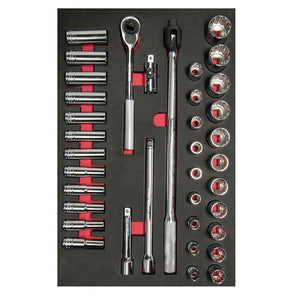 Juego de dados cortos y largos y accesorios cuadro de 1/2" métricos, 37 piezas Urrea CH311