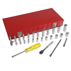 Juego de 30 Dados Cromados y Accesorios Métricos Cuadro de 1/4" Urrea 47206