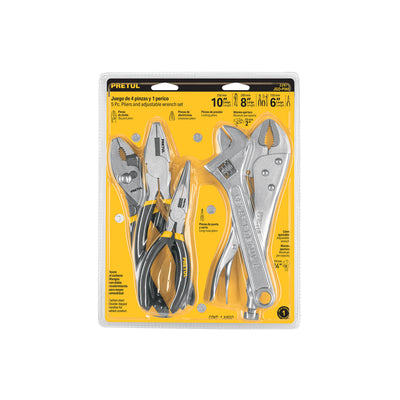 Juego De 4 Pinzas y 1 Llave Ajustable Mango De Vinil, Pretul 22971