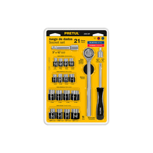 Juego De 21 Herramientas 1/4" y 3/8" Para Mecánico, Pretul 21162