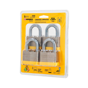 Juego de 4 Candados Cuerpo Laminado, 50 mm, Hermex 20508
