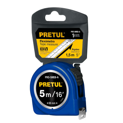 Flexómetro Azul 5 m Cinta 19 mm, En Tarjeta, Pretul 21610