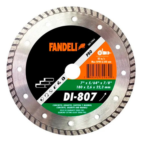Disco Diamante Turbo Pro 7" X 2.2 X 22.23", Fandeli 72964