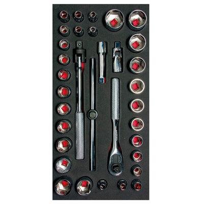 Juego de dados cortos y accesorios cuadro de 3/8