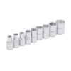 Juego de 9 Dados Cortos Cromados Estándar Cuadro de 1/4" Urrea 47204