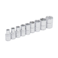 Juego de 9 Dados Cortos Cromados Estándar Cuadro de 1/4" Urrea 47204