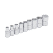 Juego de 9 Dados Cortos Cromados Estándar Cuadro de 1/4" Urrea 47204