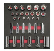 Juego de dados cortos y largos cuadro de 1/2" en pulgadas, 31  piezas CH206