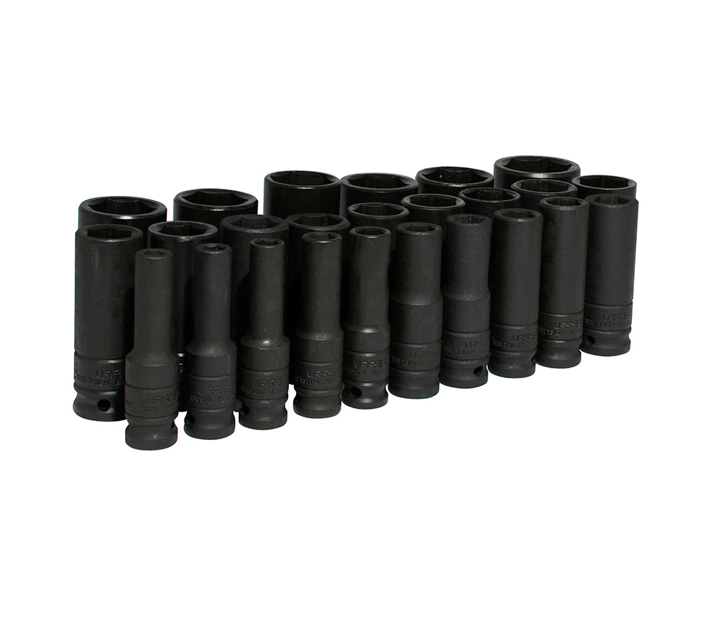 Juego de dados largos de impacto cuadro de 1/2", 6 puntas, 25 piezas, Urrea 74216