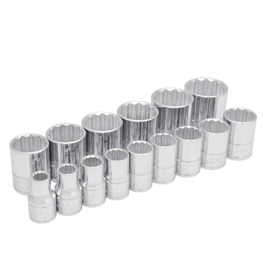 Juego de 15 dados en pulgadas 1/2" en riel Urrea 54114