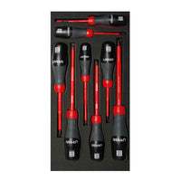 Juego de destornilladores trimaterial 1000 V, varias puntas bandeja laminada, 8 piezas URREA CH119