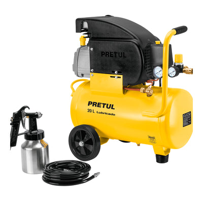 Kit Compresor de Aire 20L 2HP, Manguera y Pistola, Pretul 24357