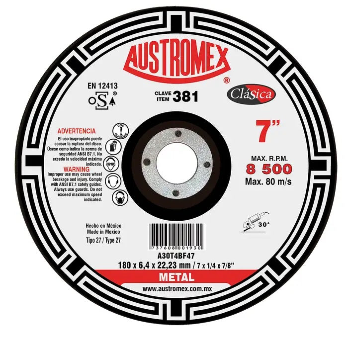 Disco Abrasivo para Desbaste de 7 x 1/4 x 7/8 Austromex 381