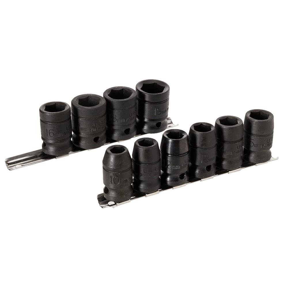 Juego de dados de impacto cuadro de 1/2", métricos en caja, 24 piezas Urrea 7402MC