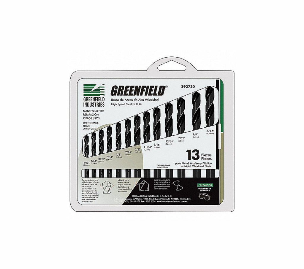 Juego de Brocas Jobber Fraccionales 13 Piezas 1/16" - 1/4 Greenfield 292730